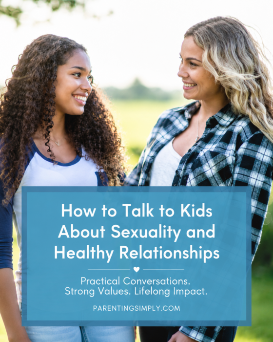 Mother having a calm conversation with her child about healthy relationships and sexuality