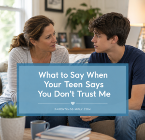 Mother having calm conversation with teenage son about trust and communication