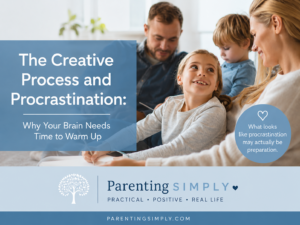 Creative process and procrastination in children and adults working at a desk before starting homework or writing